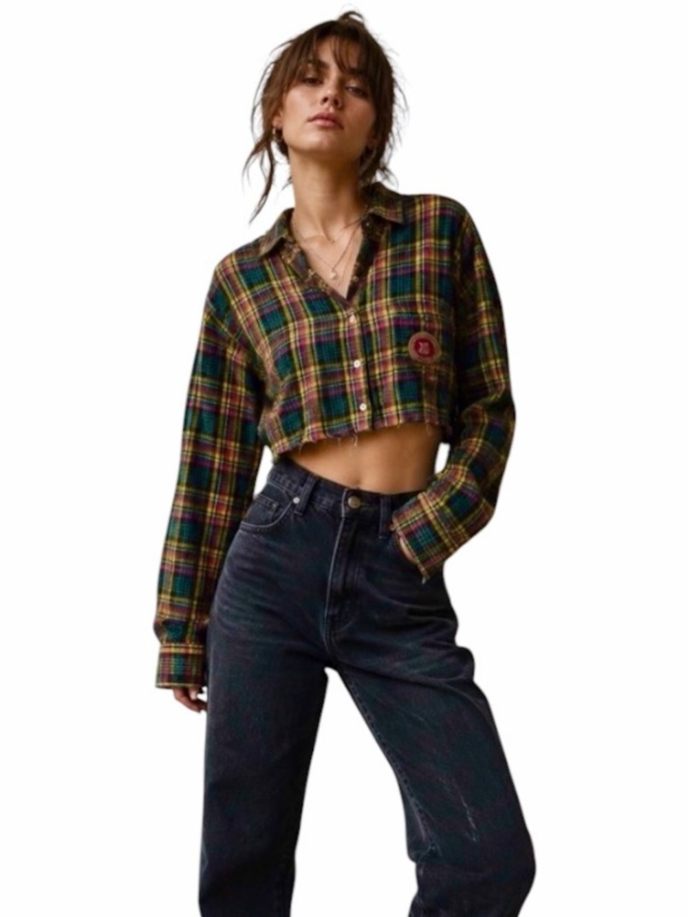 Savage X FENTY 90s Tied Up Tartan Raw Hem Crop Top 🩷💚